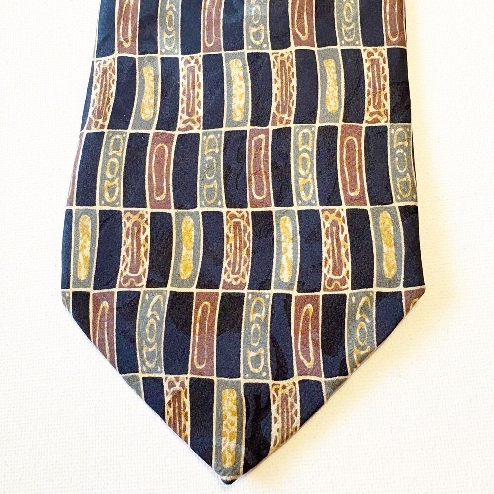 Robert Talbott  Jerry Ryan Mens Silk Tie Black Brown Abstract Hand Sewn